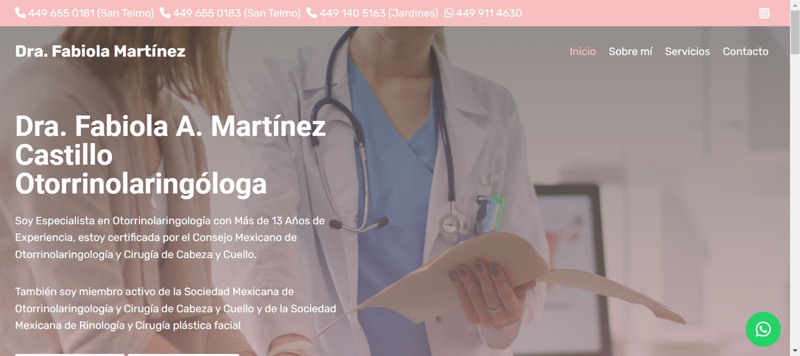 Sitio web de Dra. Fabiola Alejandra Martínez Castillo, Otorrinolaringólogo
